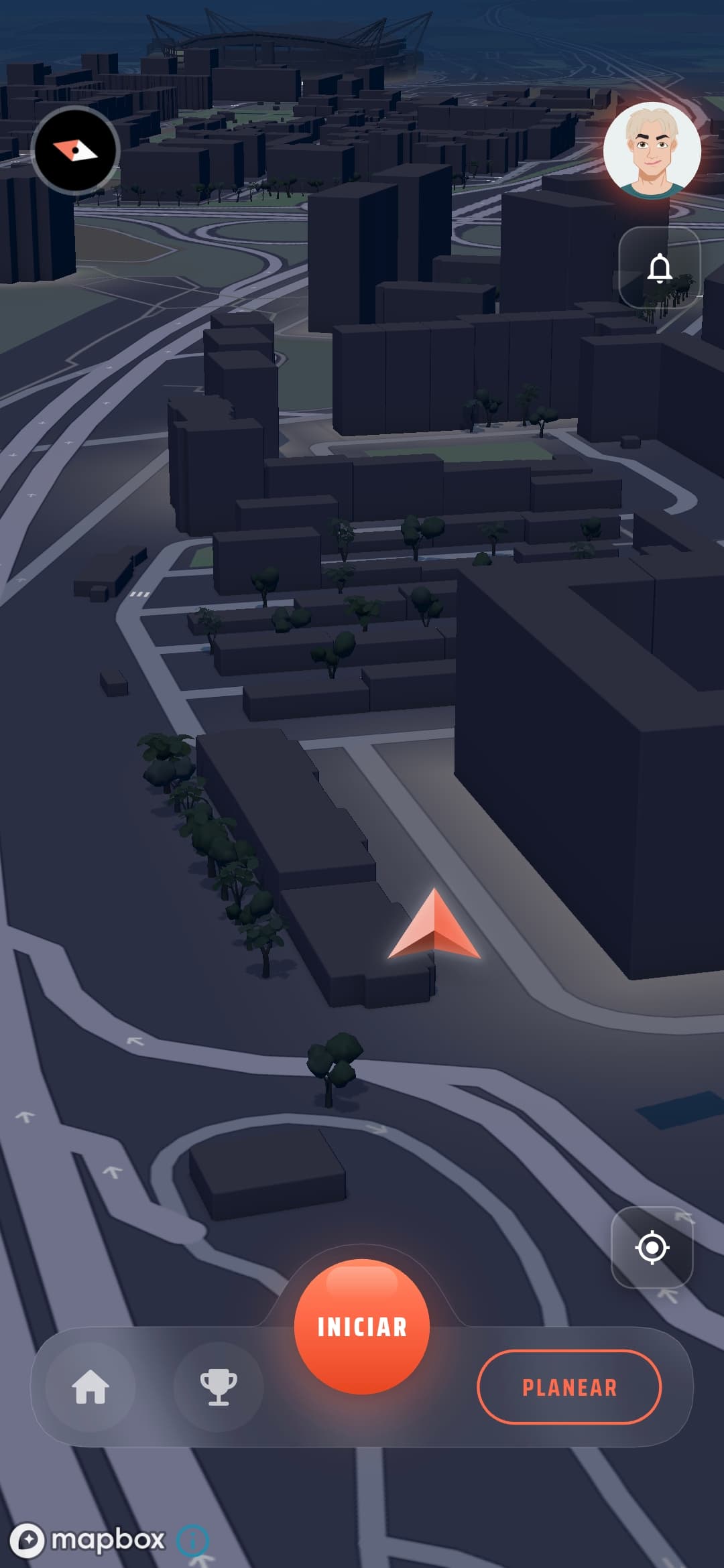Flowtr — mapa em modo normal antes de iniciar a corrida
