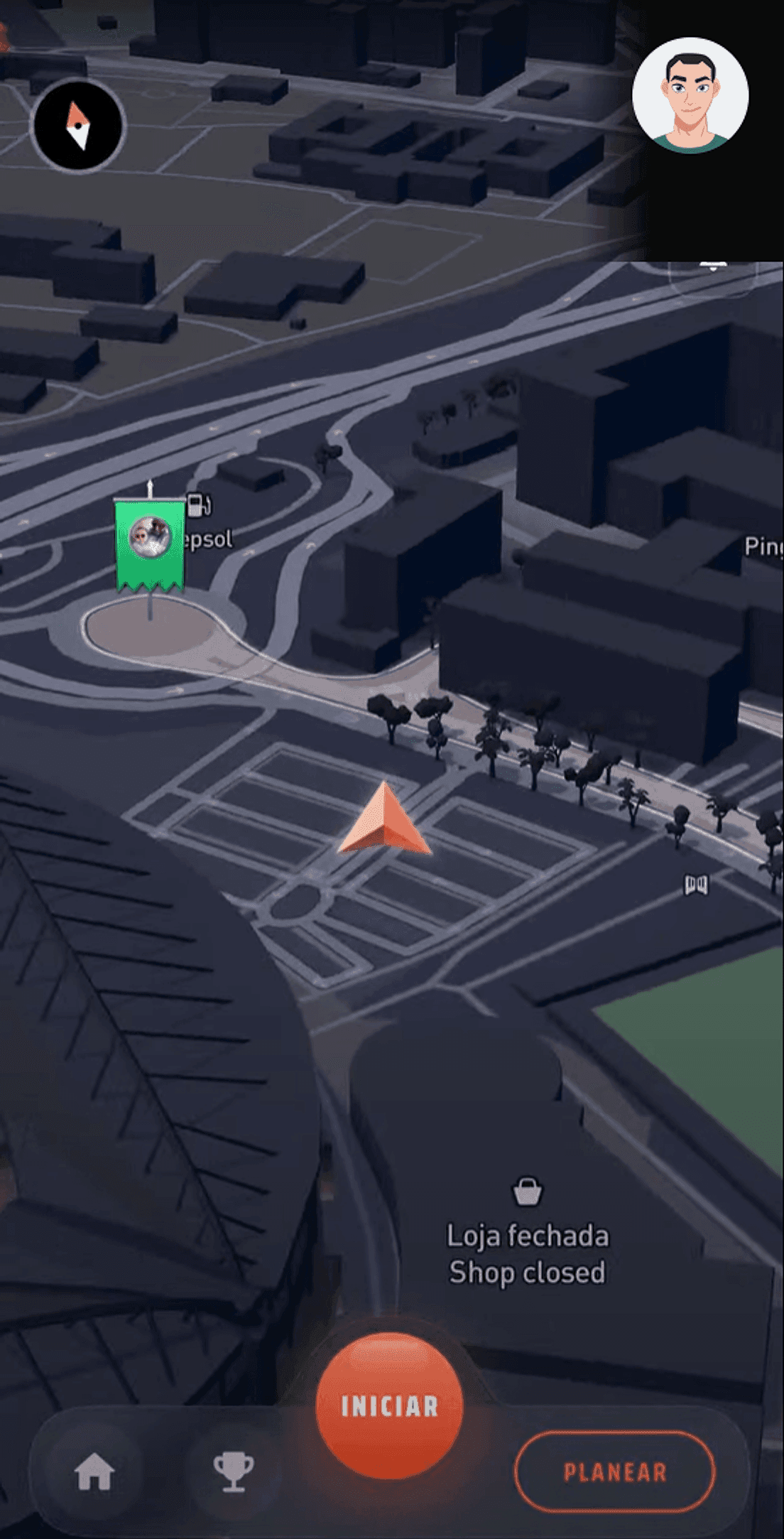 Flowtr — mapa de Lisboa em modo normal antes de iniciar a corrida