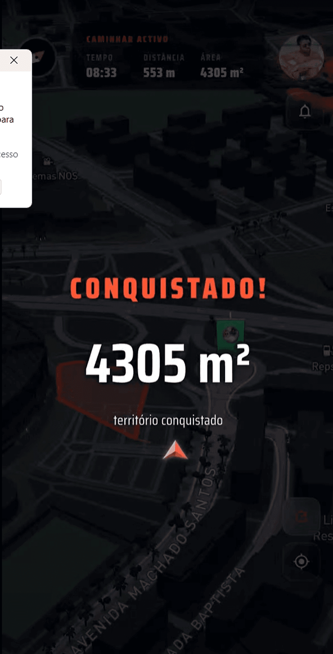 Sumário de m² conquistados após a corrida