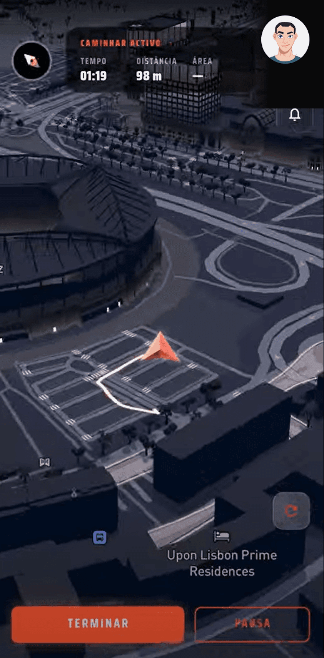 Flowtr — corrida ativa a desenhar o perímetro no mapa