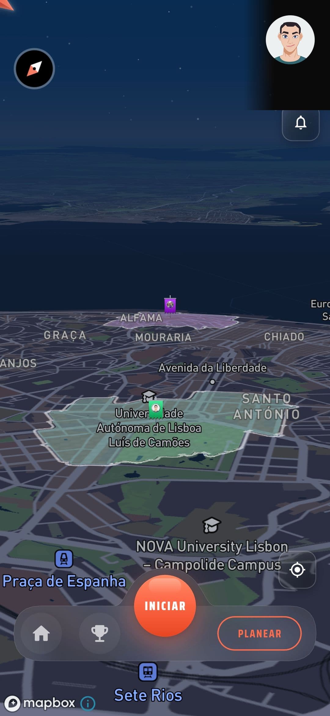 Dois territórios sentinela em vista 3D