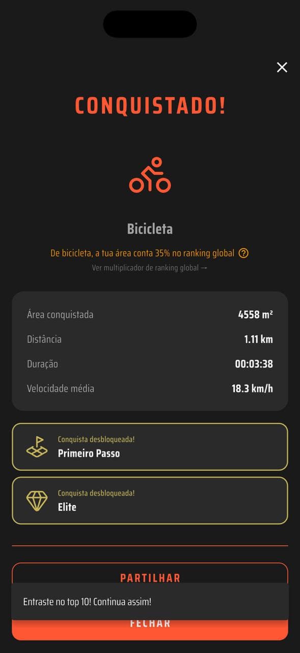 Flowtr — resumo da conquista após uma corrida