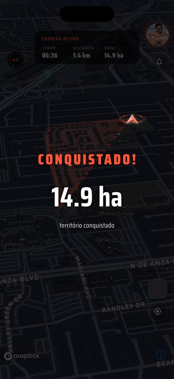 Flowtr — ecrã de conquista de território
